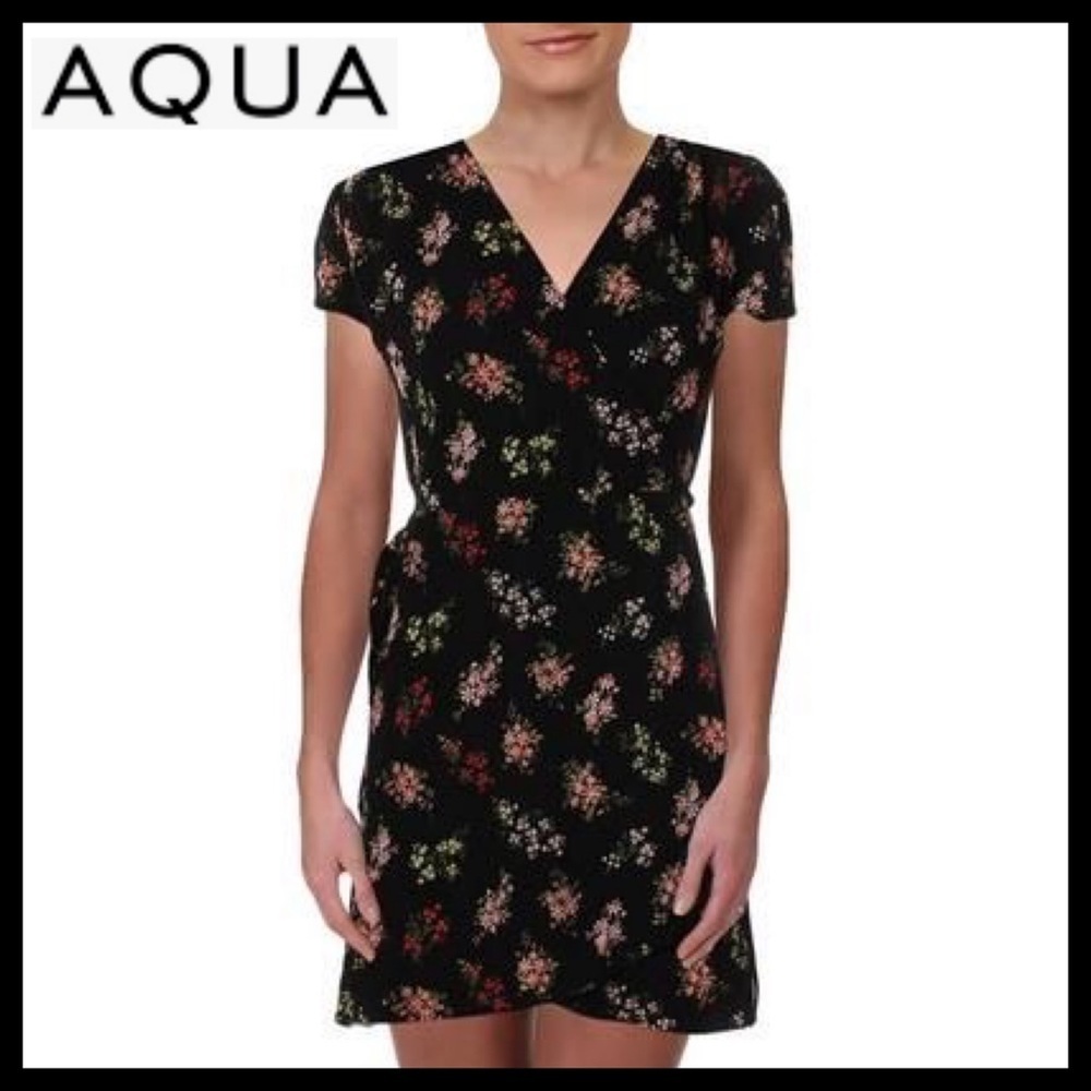 AQUA Floral Wrap Mini Dress